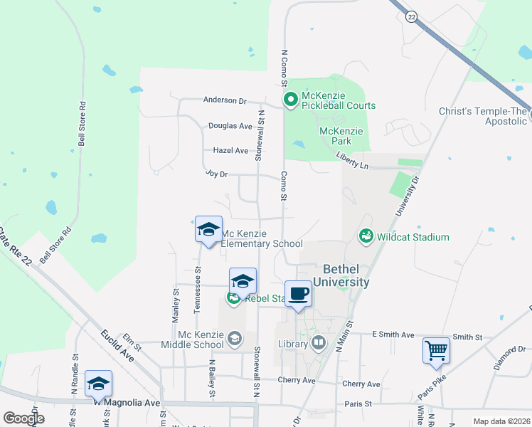 map of restaurants, bars, coffee shops, grocery stores, and more near 1450 Stonewall Street North in McKenzie