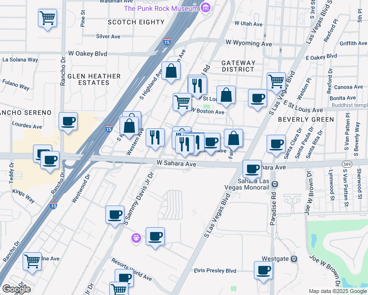 map of restaurants, bars, coffee shops, grocery stores, and more near 2312 Tam Drive in Las Vegas