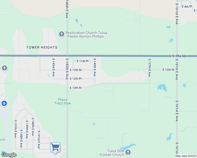 map of restaurants, bars, coffee shops, grocery stores, and more near 1209 South 149th East Avenue in Tulsa
