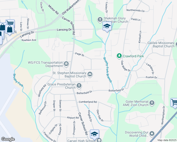 map of restaurants, bars, coffee shops, grocery stores, and more near 5055 Noble Street in Winston-Salem
