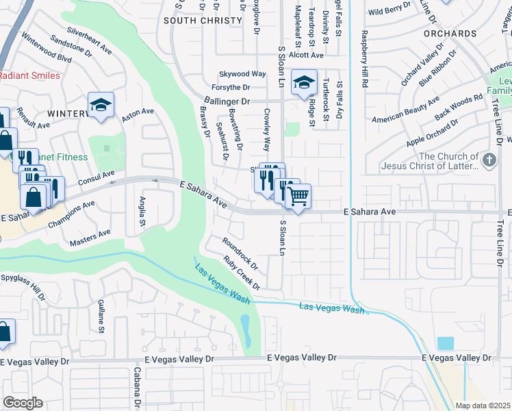map of restaurants, bars, coffee shops, grocery stores, and more near 5650 East Sahara Avenue in Las Vegas