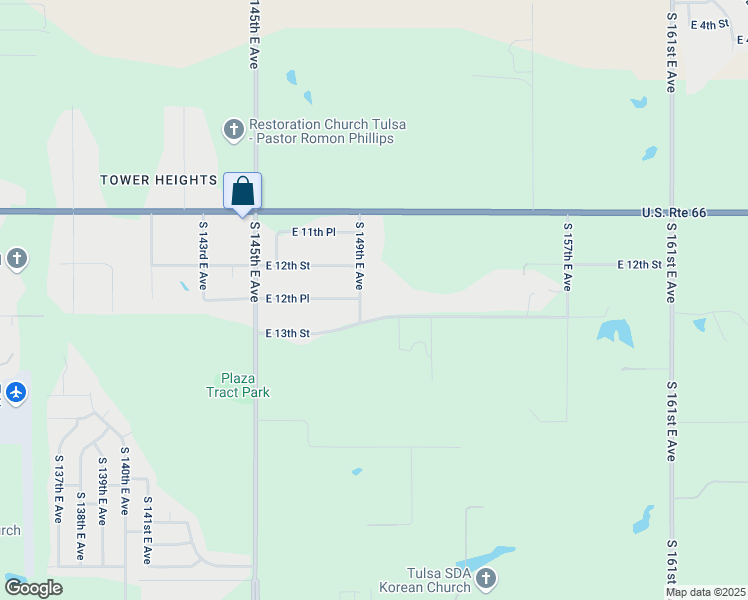 map of restaurants, bars, coffee shops, grocery stores, and more near 1209 South 149th East Avenue in Tulsa