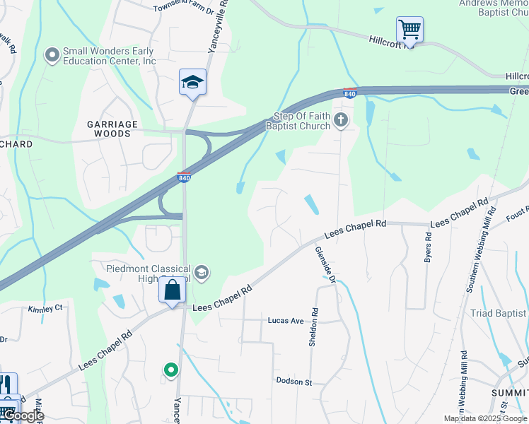map of restaurants, bars, coffee shops, grocery stores, and more near 108 Grandmont Court in Greensboro