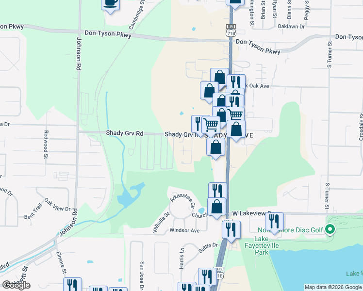 map of restaurants, bars, coffee shops, grocery stores, and more near 431 A Street in Springdale