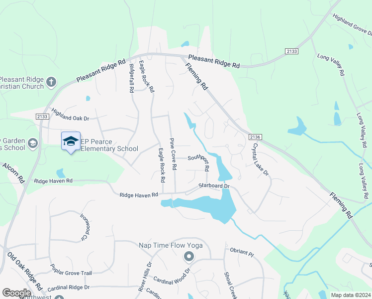 map of restaurants, bars, coffee shops, grocery stores, and more near 6191 Pine Cove Court in Greensboro