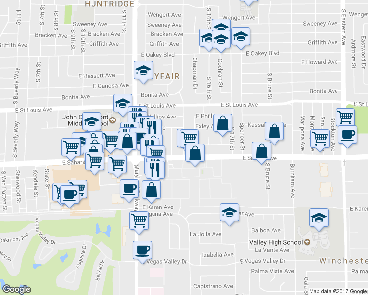 map of restaurants, bars, coffee shops, grocery stores, and more near 2405 South 15th Street in Las Vegas