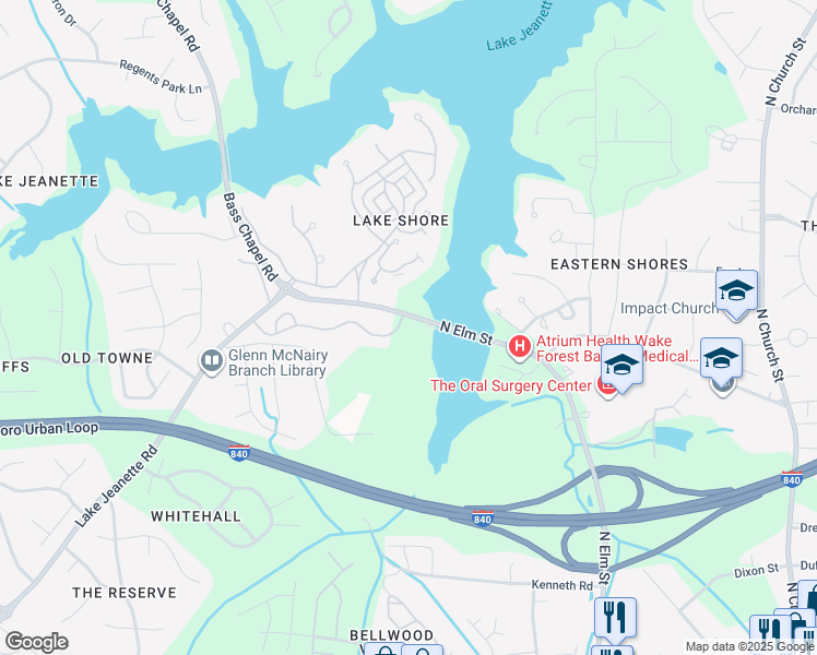 map of restaurants, bars, coffee shops, grocery stores, and more near 101 North Elm Street in Greensboro