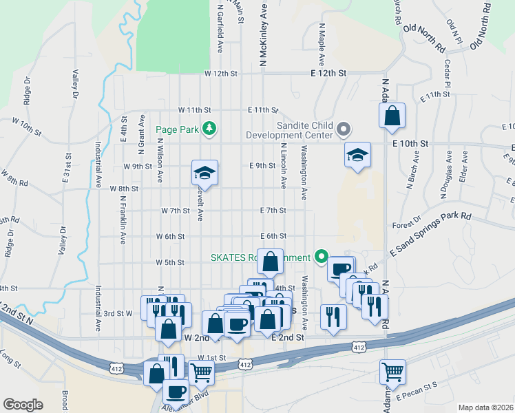 map of restaurants, bars, coffee shops, grocery stores, and more near 710 North McKinley Avenue in Sand Springs