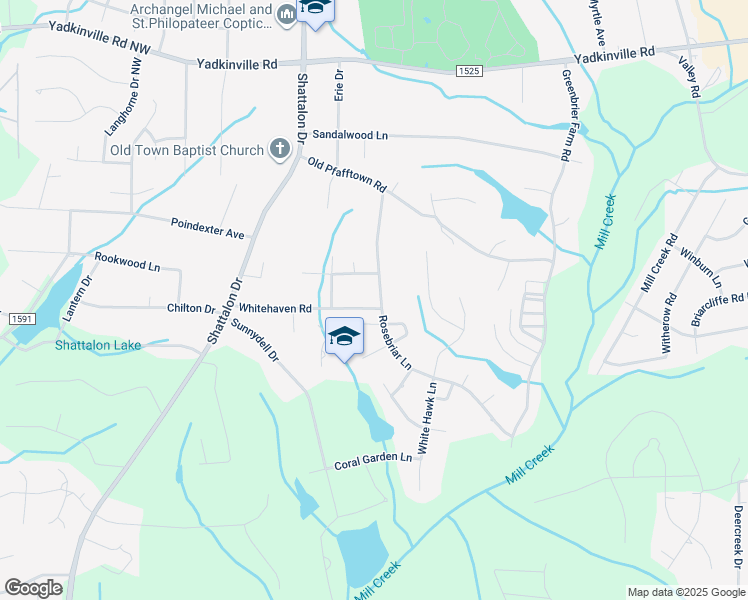 map of restaurants, bars, coffee shops, grocery stores, and more near 3705 Whitehaven Road in Winston-Salem