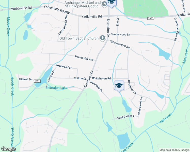 map of restaurants, bars, coffee shops, grocery stores, and more near 3875 Whitehaven Road in Winston-Salem