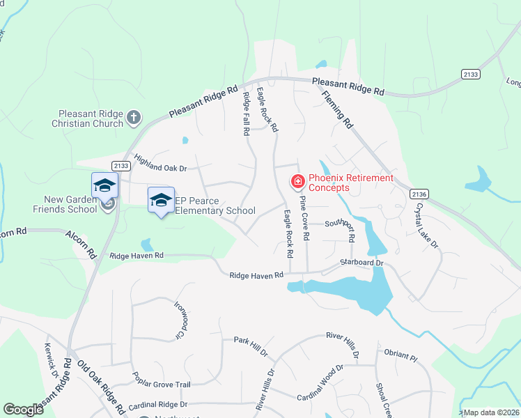 map of restaurants, bars, coffee shops, grocery stores, and more near 4412 Camden Ridge Drive in Greensboro