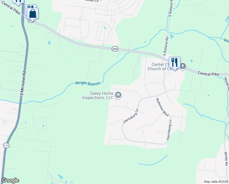 map of restaurants, bars, coffee shops, grocery stores, and more near 1126 Garrett Way in Mt. Juliet