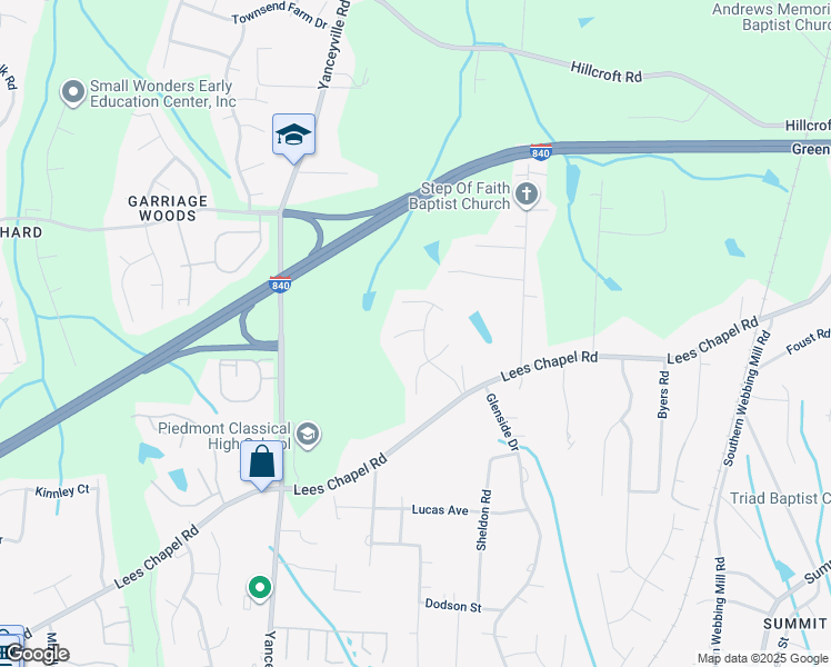 map of restaurants, bars, coffee shops, grocery stores, and more near 108 Grandmont Court in Greensboro