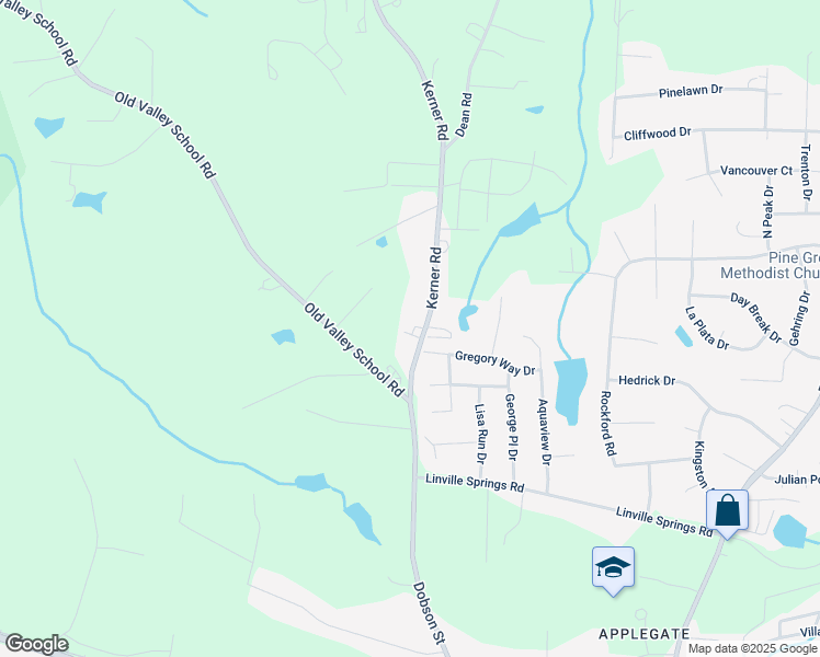 map of restaurants, bars, coffee shops, grocery stores, and more near 1046 Kerner Road in Kernersville