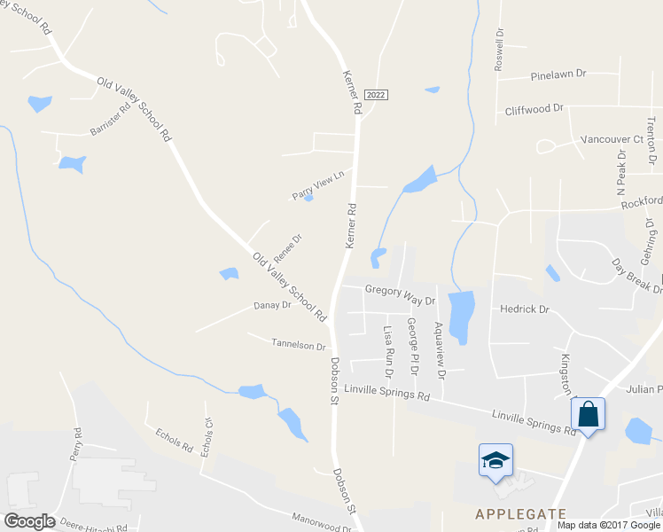 map of restaurants, bars, coffee shops, grocery stores, and more near 1046 Kerner Road in Kernersville