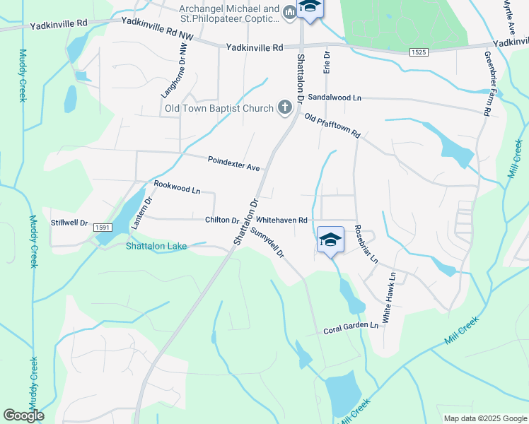 map of restaurants, bars, coffee shops, grocery stores, and more near 3875 Whitehaven Road in Winston-Salem