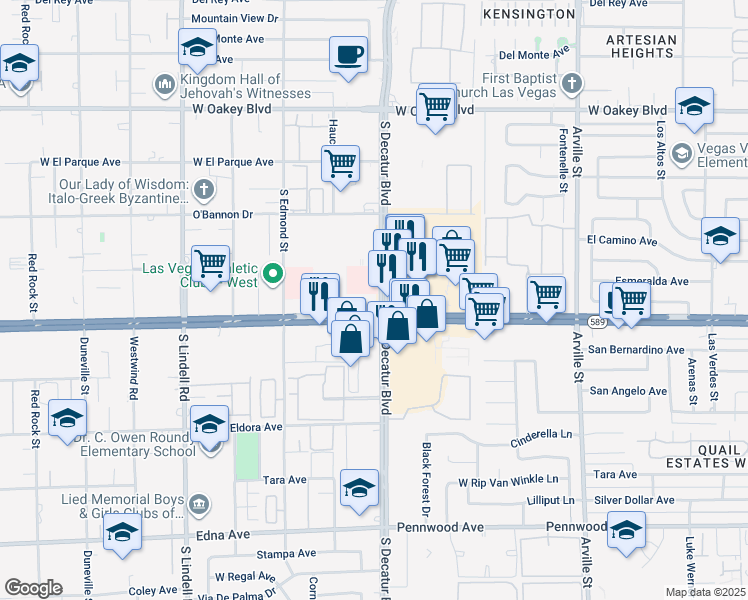 map of restaurants, bars, coffee shops, grocery stores, and more near 2332 South Decatur Boulevard in Las Vegas