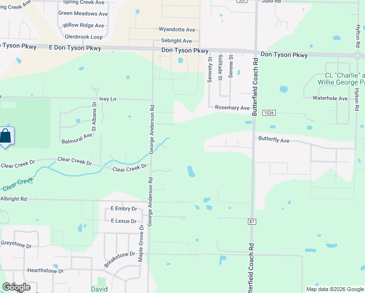 map of restaurants, bars, coffee shops, grocery stores, and more near 2600 Charis Lane in Springdale