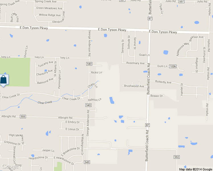 map of restaurants, bars, coffee shops, grocery stores, and more near 2600 Charis Lane in Springdale