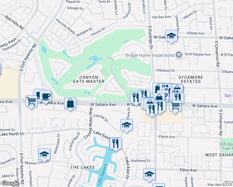 map of restaurants, bars, coffee shops, grocery stores, and more near 2332 Timberline Way in Las Vegas