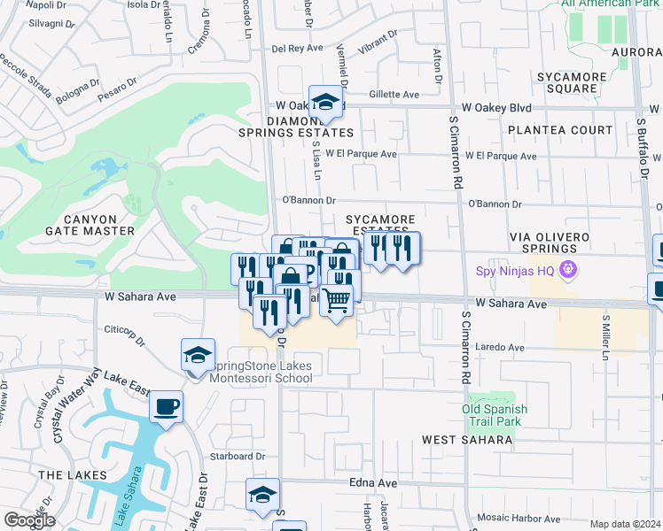 map of restaurants, bars, coffee shops, grocery stores, and more near 2313 Pacific Creek Street in Las Vegas