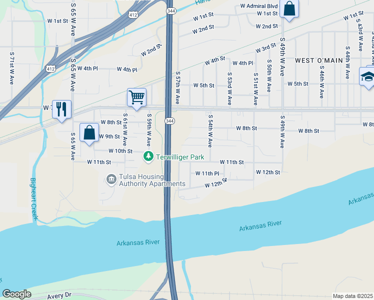 map of restaurants, bars, coffee shops, grocery stores, and more near 5440 West 10th Street in Tulsa