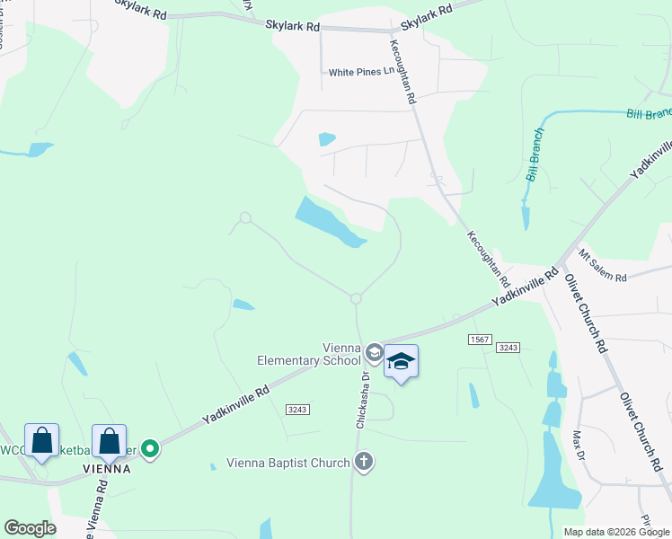 map of restaurants, bars, coffee shops, grocery stores, and more near 111 Wellsprings Court in Pfafftown