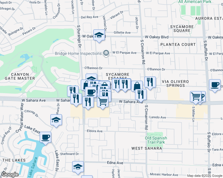 map of restaurants, bars, coffee shops, grocery stores, and more near 8412 Pacific Fountain Avenue in Las Vegas
