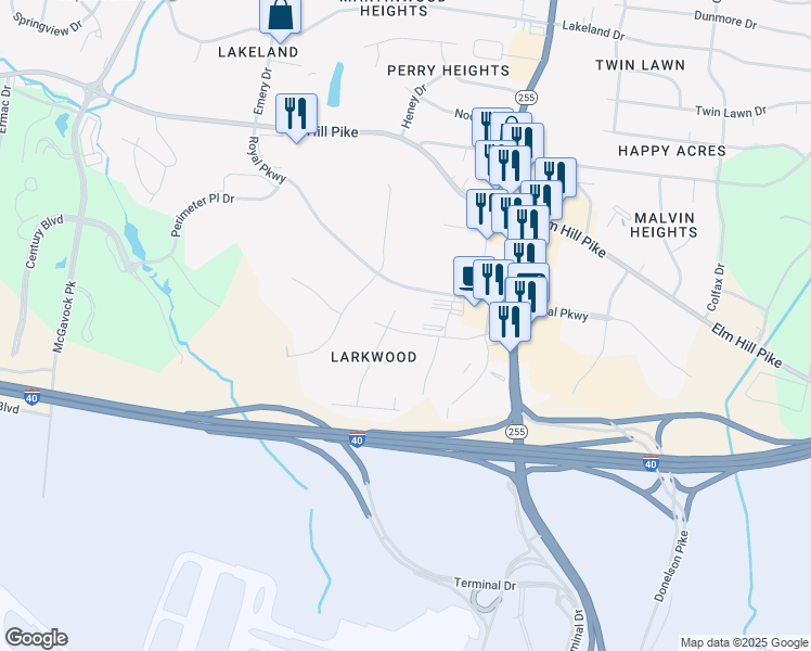 map of restaurants, bars, coffee shops, grocery stores, and more near 541 Lockwood Drive in Nashville