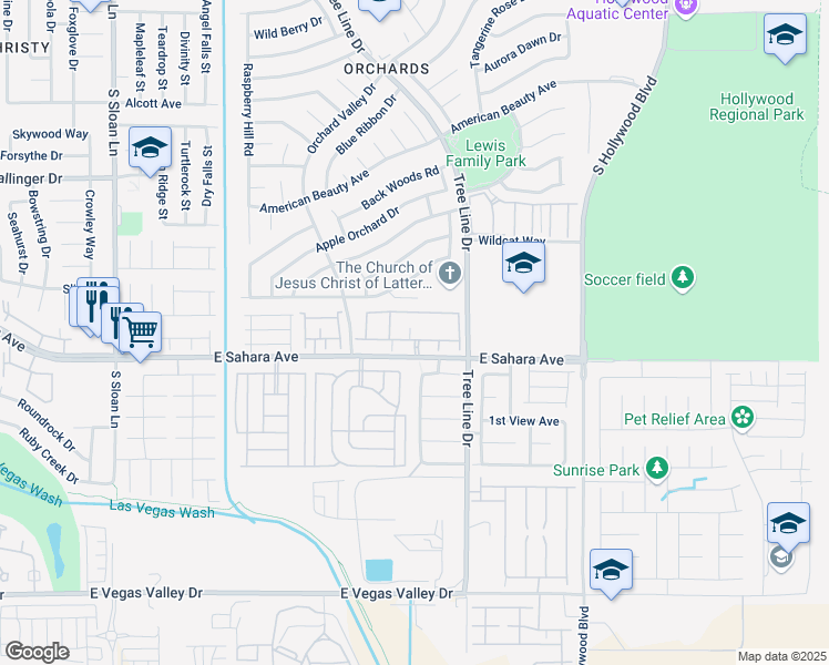 map of restaurants, bars, coffee shops, grocery stores, and more near 6360 East Sahara Avenue in Las Vegas