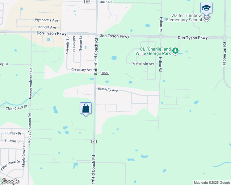 map of restaurants, bars, coffee shops, grocery stores, and more near 3575 Butterfly Avenue in Springdale