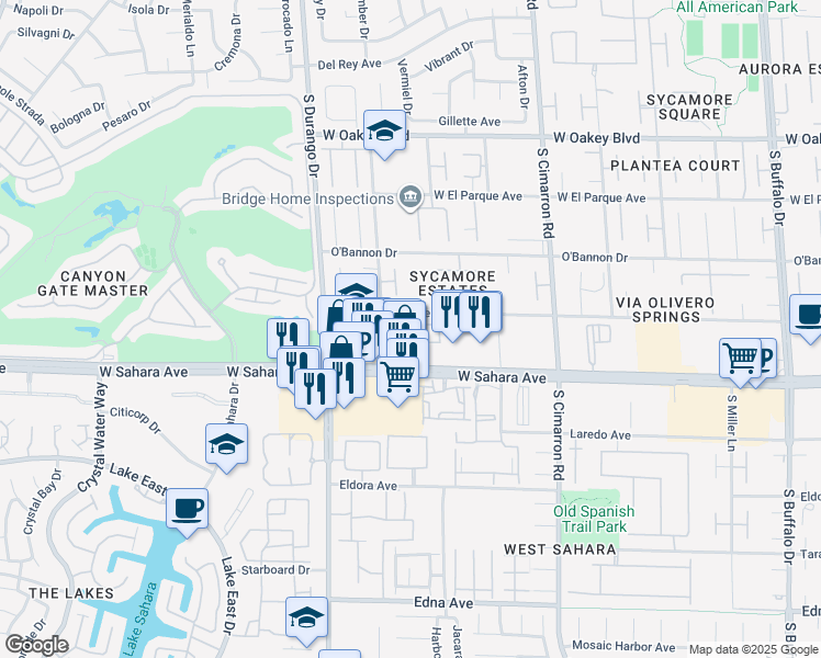 map of restaurants, bars, coffee shops, grocery stores, and more near 8445 Pacific Fountain Avenue in Las Vegas