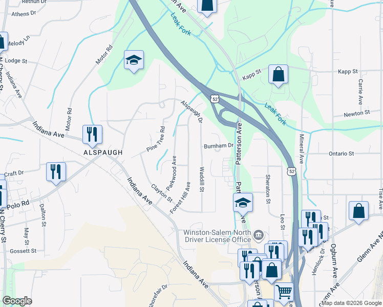 map of restaurants, bars, coffee shops, grocery stores, and more near 309 Forest Hill Avenue in Winston-Salem