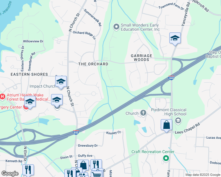 map of restaurants, bars, coffee shops, grocery stores, and more near 4823 Shady Pine Drive in Greensboro