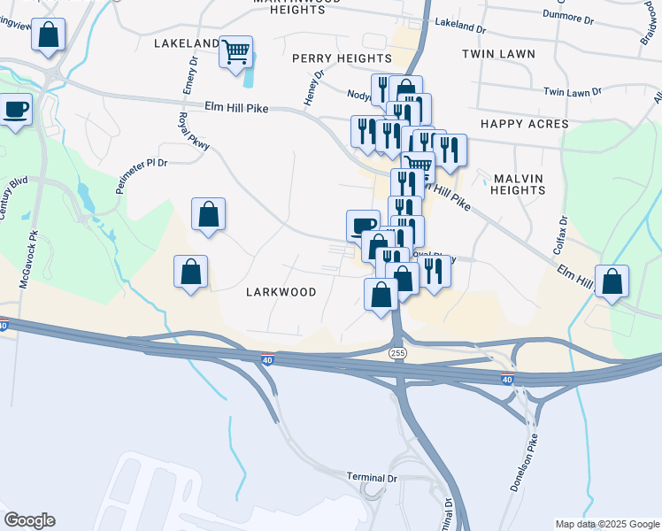 map of restaurants, bars, coffee shops, grocery stores, and more near 2712 Shacklett Drive in Nashville