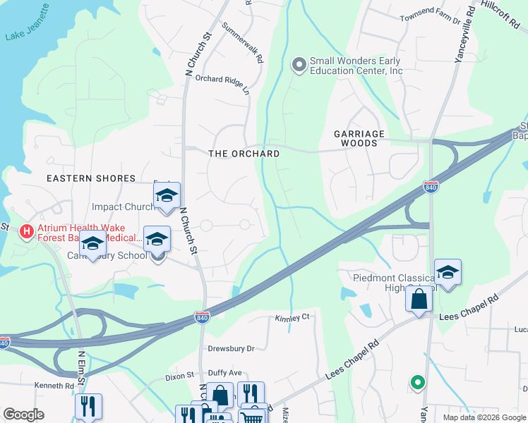 map of restaurants, bars, coffee shops, grocery stores, and more near 4696 Coltsfoot Road in Greensboro