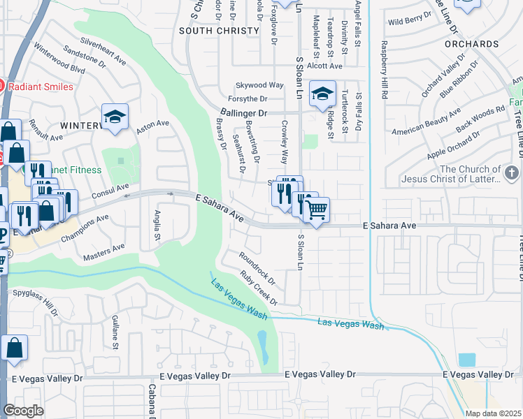 map of restaurants, bars, coffee shops, grocery stores, and more near 5650 East Sahara Avenue in Las Vegas
