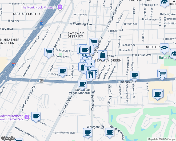 map of restaurants, bars, coffee shops, grocery stores, and more near 2205 South Las Vegas Boulevard in Las Vegas