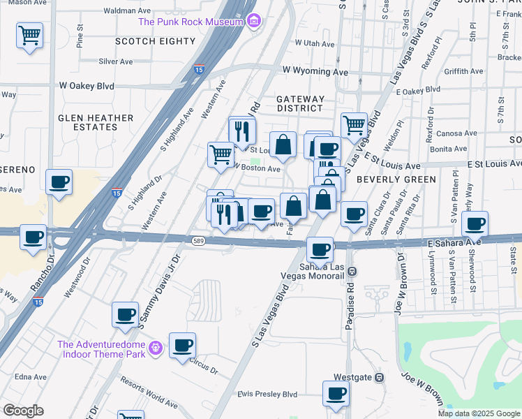 map of restaurants, bars, coffee shops, grocery stores, and more near 223 West Cleveland Avenue in Las Vegas