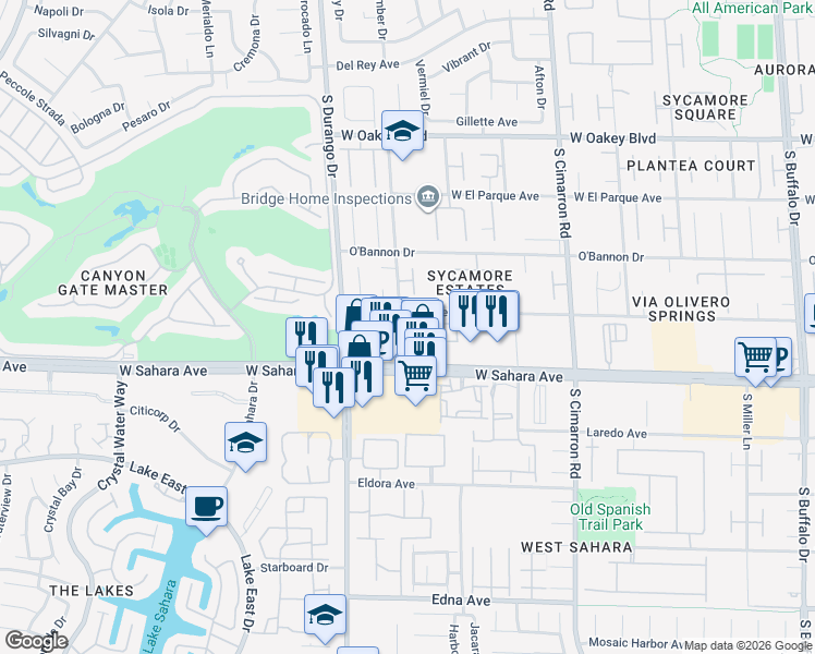 map of restaurants, bars, coffee shops, grocery stores, and more near 2301 Pacific Creek Street in Las Vegas