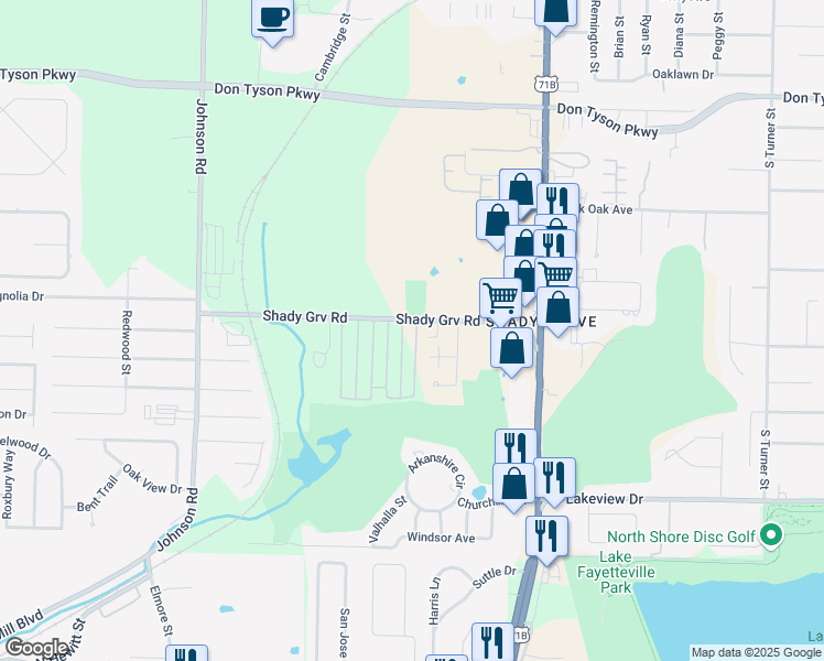 map of restaurants, bars, coffee shops, grocery stores, and more near 431 A Street in Springdale