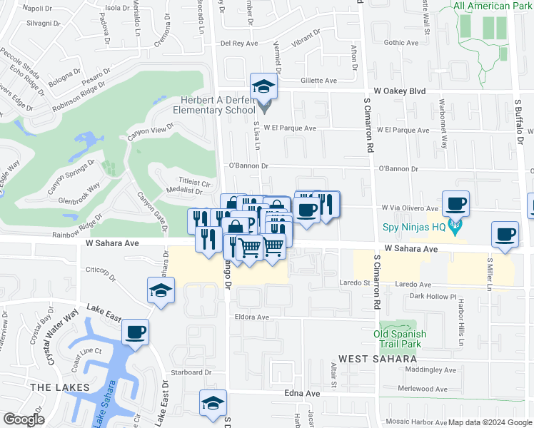 map of restaurants, bars, coffee shops, grocery stores, and more near 2301 Pacific Creek Street in Las Vegas