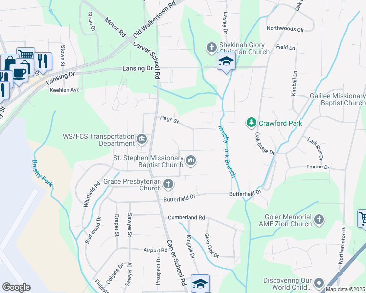 map of restaurants, bars, coffee shops, grocery stores, and more near 5055 Noble Street in Winston-Salem