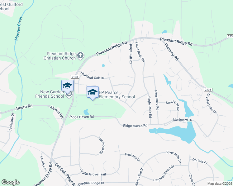 map of restaurants, bars, coffee shops, grocery stores, and more near 4510 Camden Ridge Drive in Greensboro