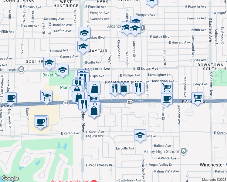 map of restaurants, bars, coffee shops, grocery stores, and more near 2309 South 15th Street in Las Vegas