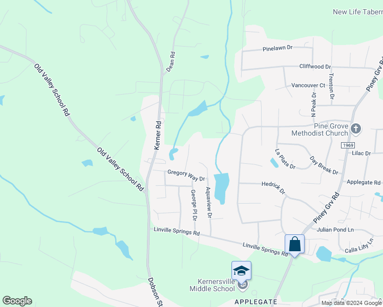 map of restaurants, bars, coffee shops, grocery stores, and more near 1020 William Brown Lane in Kernersville