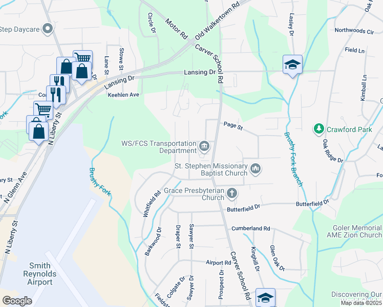 map of restaurants, bars, coffee shops, grocery stores, and more near 4119 Rosa Street in Winston-Salem
