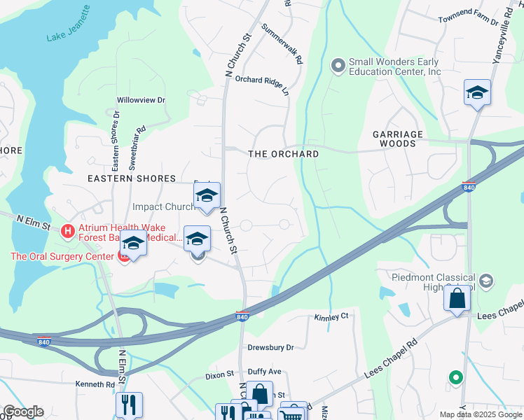 map of restaurants, bars, coffee shops, grocery stores, and more near 4717 Coltsfoot Road in Greensboro