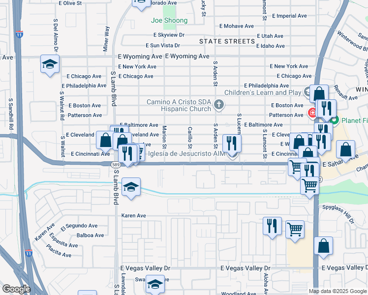 map of restaurants, bars, coffee shops, grocery stores, and more near 4471 Welter Avenue in Las Vegas