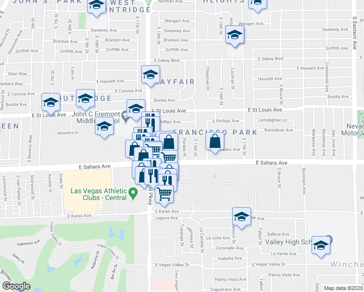 map of restaurants, bars, coffee shops, grocery stores, and more near 2310 Pardee Place in Las Vegas